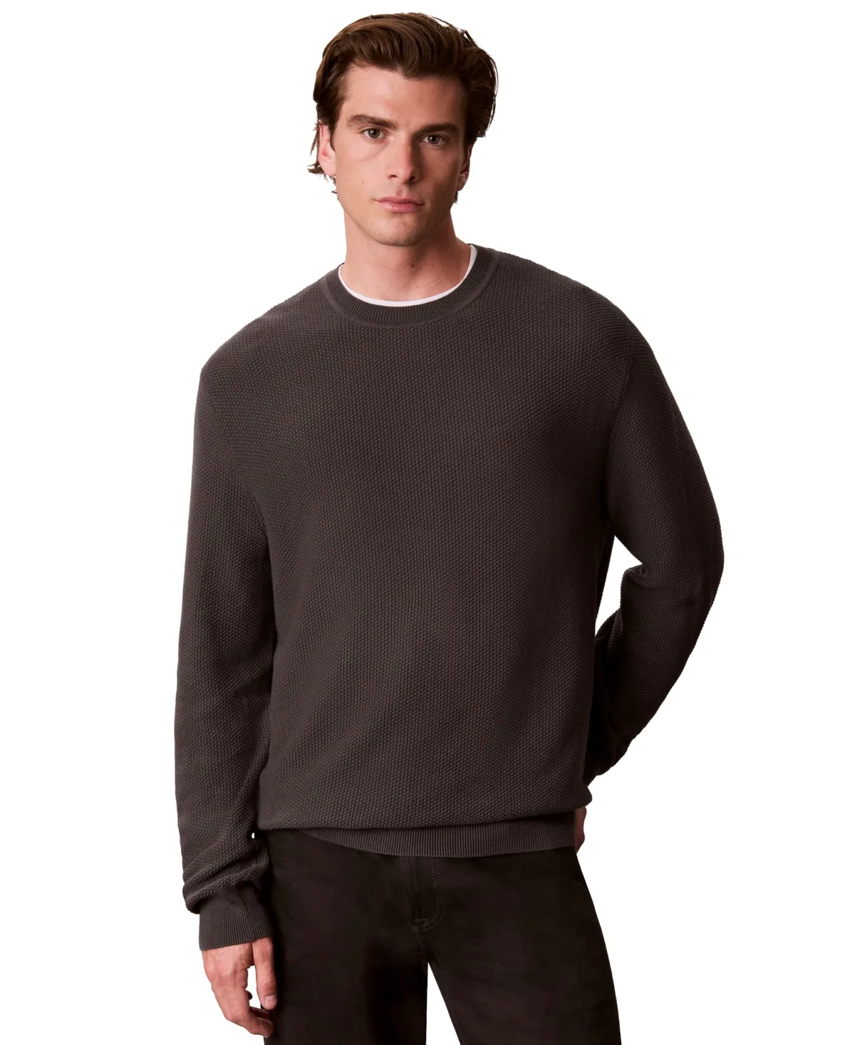 Textured Cotton Crewneck Sweater by Calvin Klein