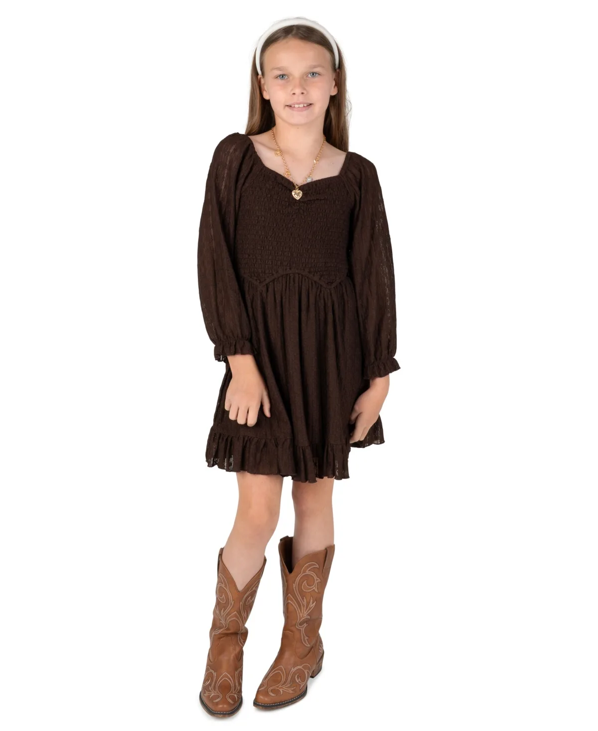 Long-Sleeve Stretch-Lace Mini Dress and Necklace, 2-Piece Set by Rare Editions