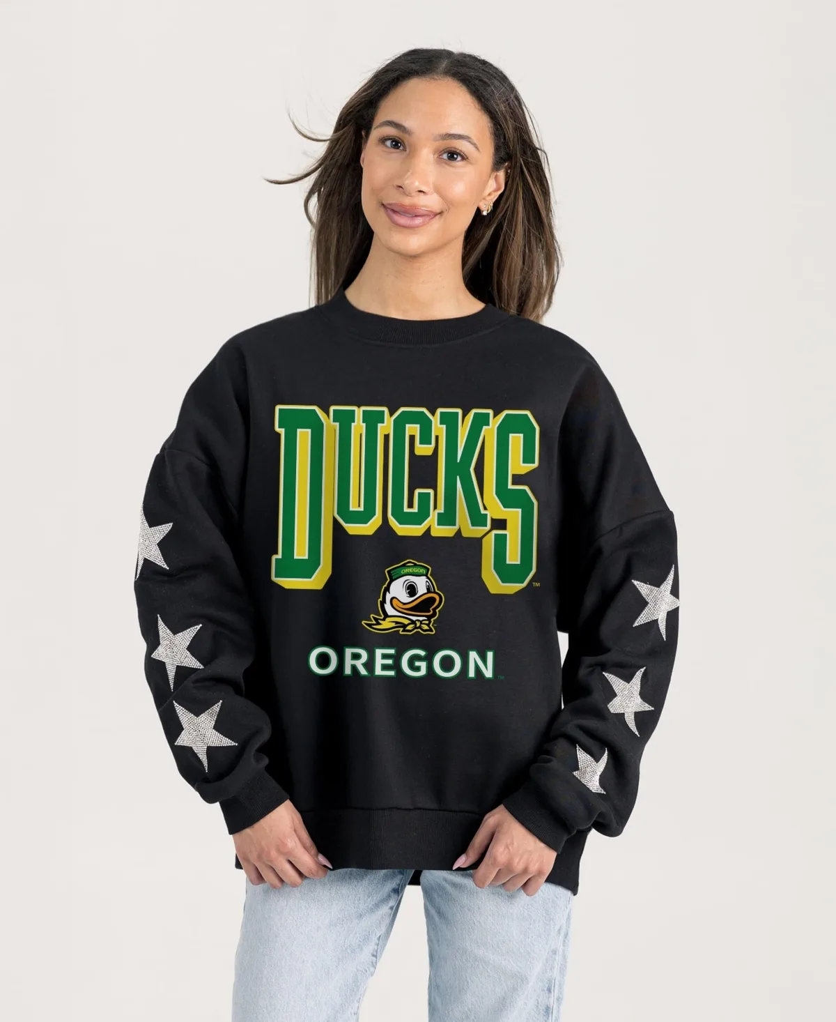 Pure Victory Relaxed-Fit Rhinestud Star Pullover Sweatshirt by Gameday Couture