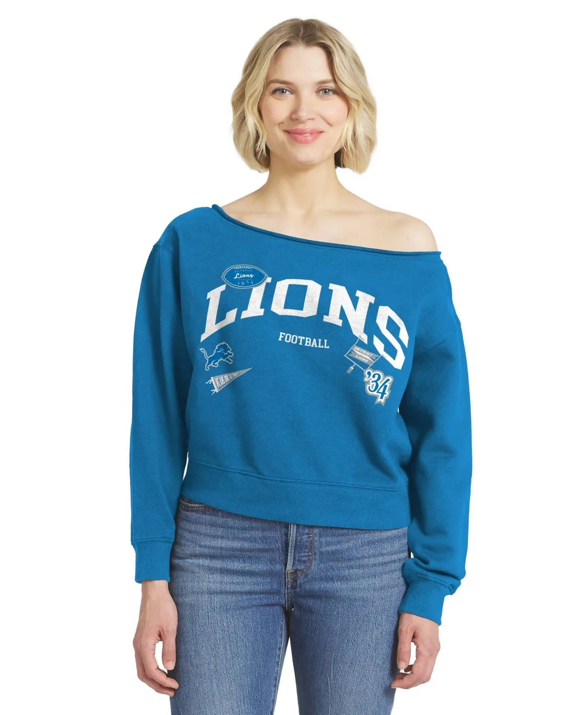 Detroit Lions Off-the-Shoulder Screen-Print Graphics Sweatshirt by Wear by Erin Andrews