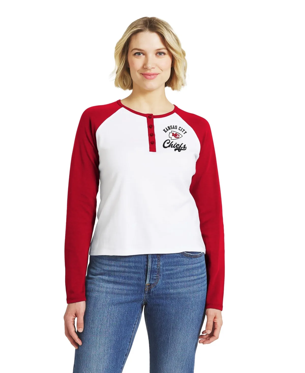 Kansas City Chiefs Henley Long-Sleeve Raglan T-Shirt by Wear by Erin Andrews