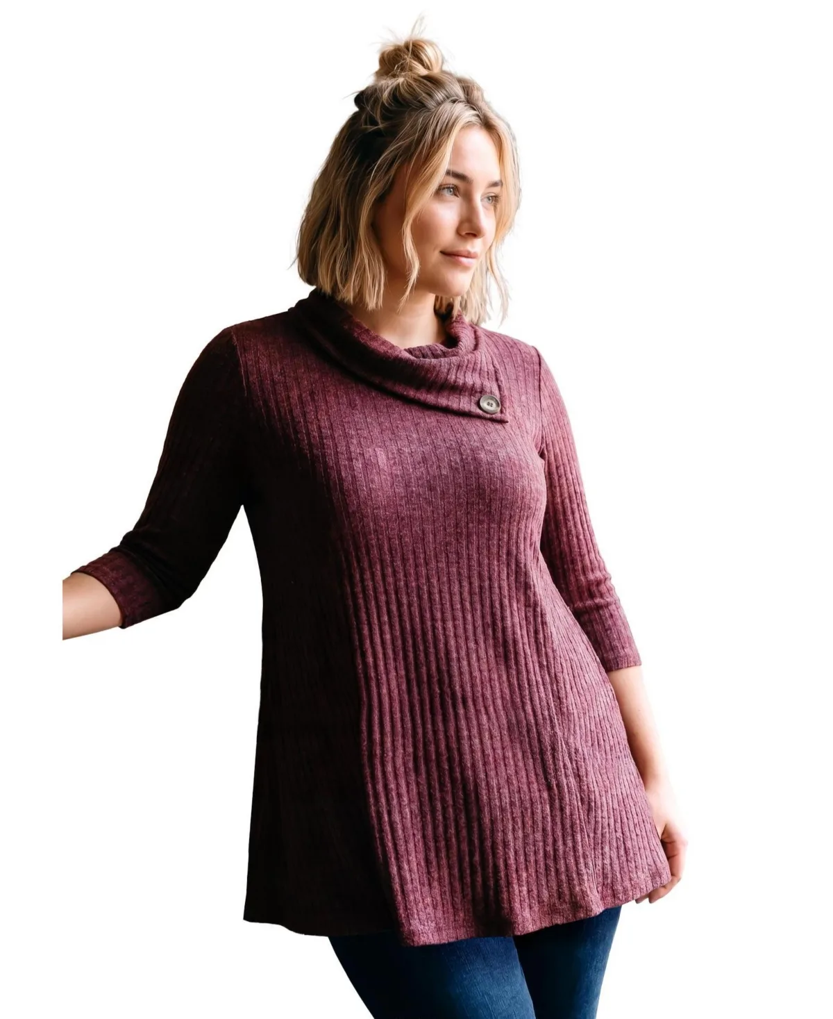 Miley Rib Hacci Button Tunic by Avenue