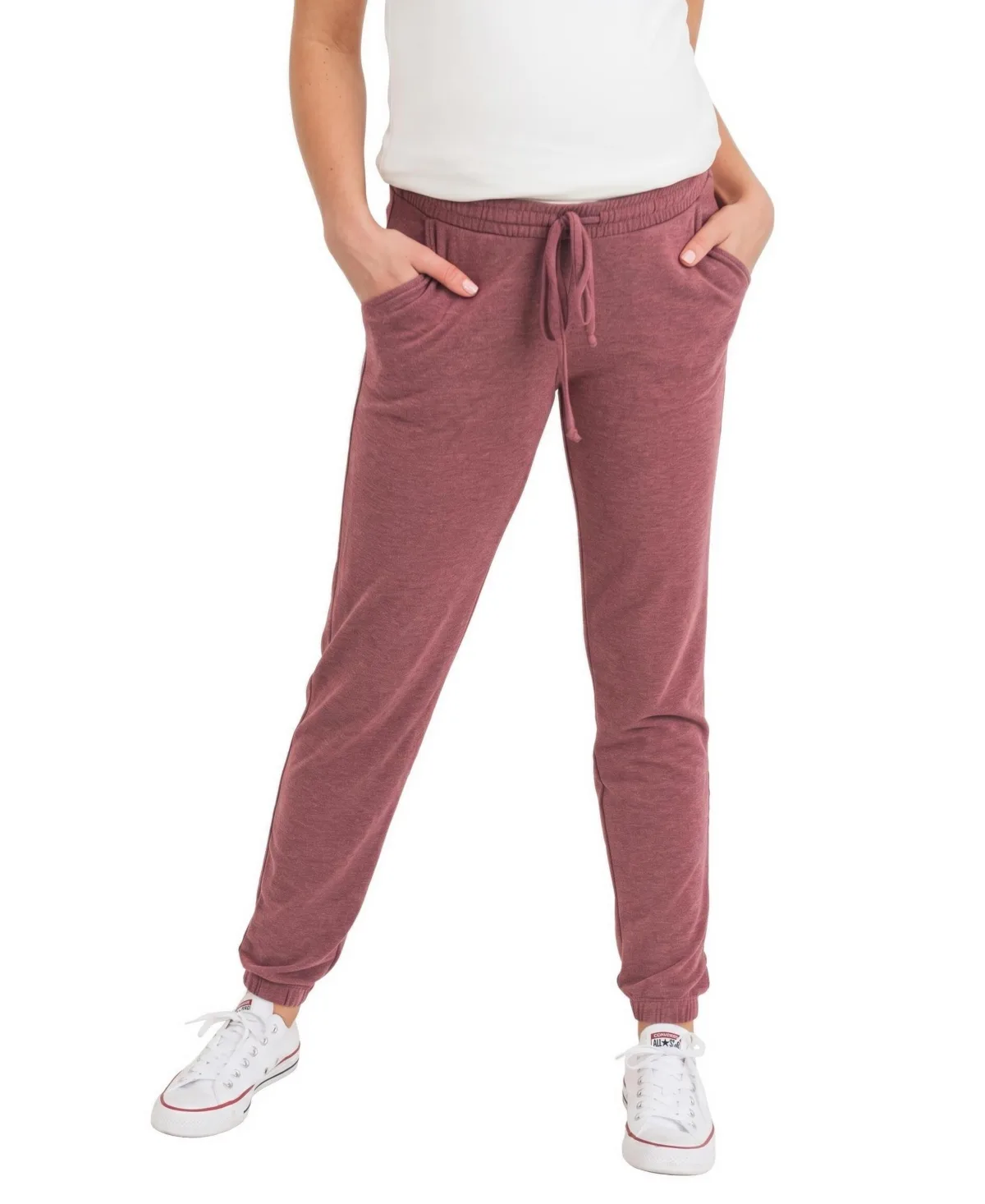 Two-Tone Brushed-Terry Full-Belly Jogger Pants by Hello Miz