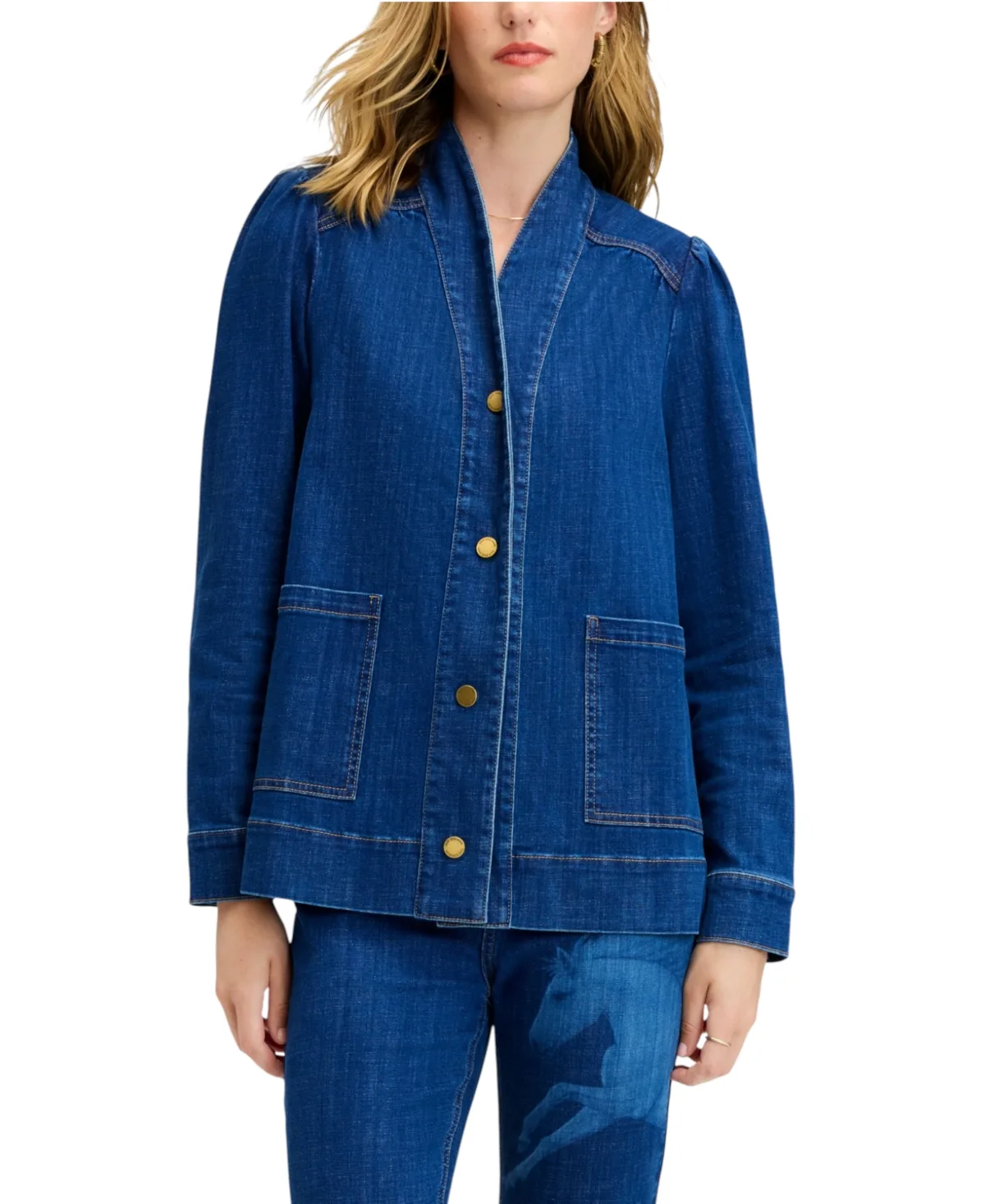 Shawl-Collar Laser-Print Denim Jacket by Sam Edelman