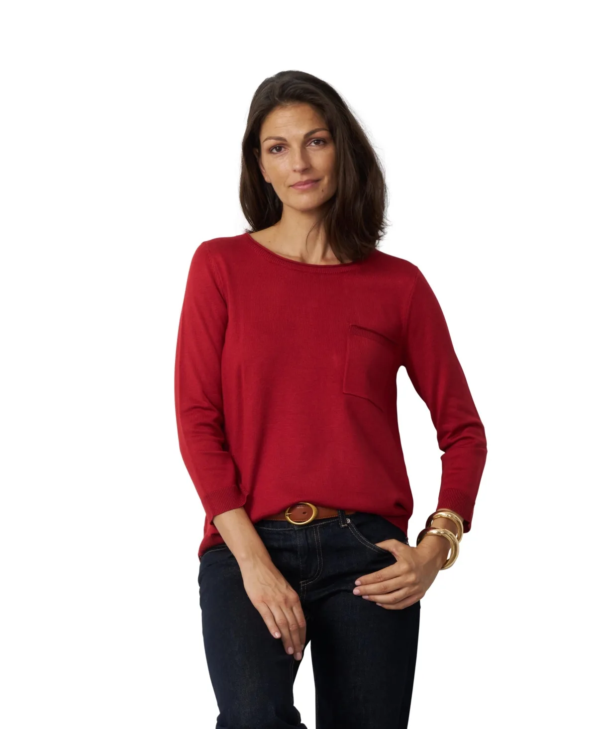 Boat-Neck High-Low Sweater by Cable & Gauge