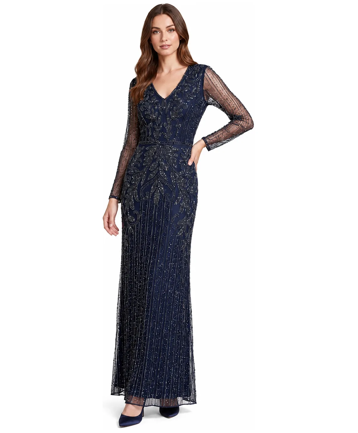 Long Sleeve Beaded Gown