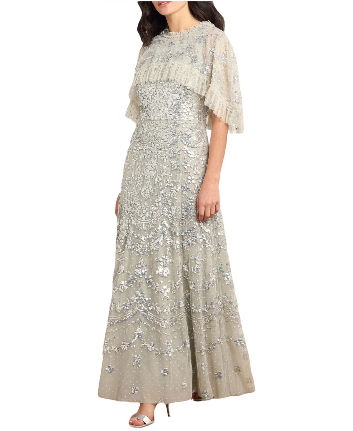Freya Cape Ankle Gown Sequin-Embellished Dress
