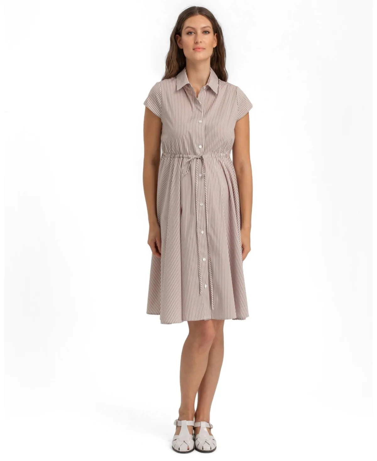 Viola Striped Short-Sleeve Button-Down Shirt Dress by Pietro Brunelli Maternity