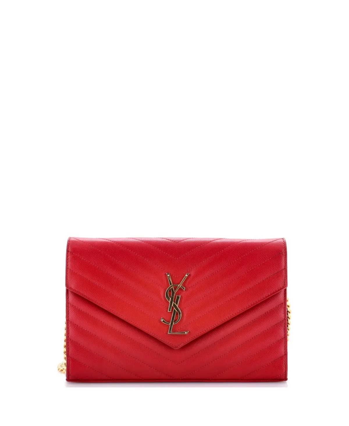 Pre-Owned Saint Laurent Medium Classic Monogram Wallet on Chain Matelasse Chevron Leather