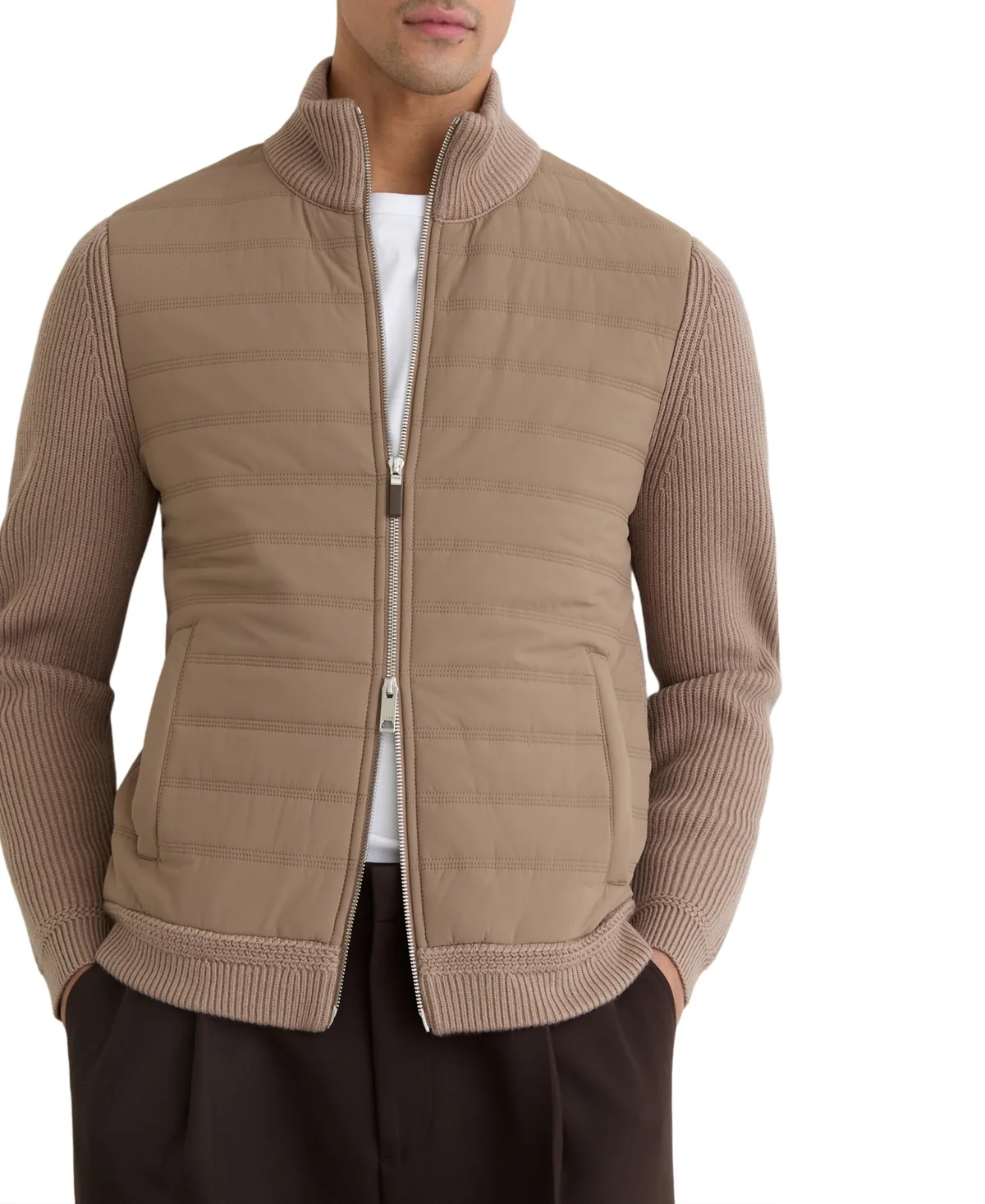 Townsend Quilted Rib-Knit Funnel-Neck Jacket
