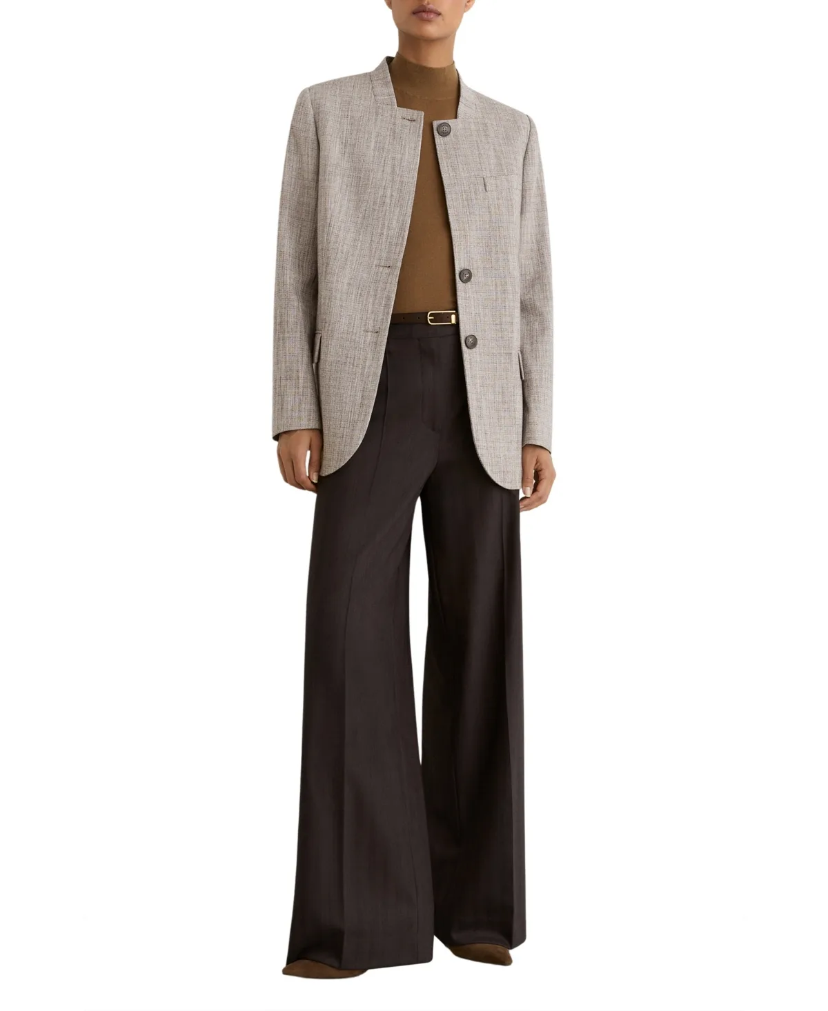 Gia Wool-Blend Check Collarless Blazer by Reiss