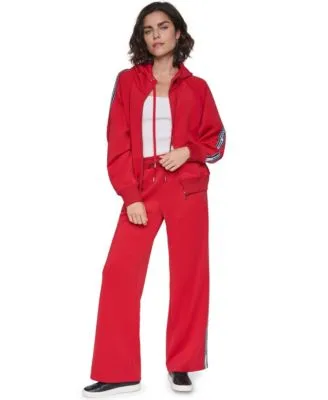 Scuba Full Zip Mock Neck Hoodie Sweatshirt Scuba Logo Tape Wide Leg Jogger by Karl Lagerfeld