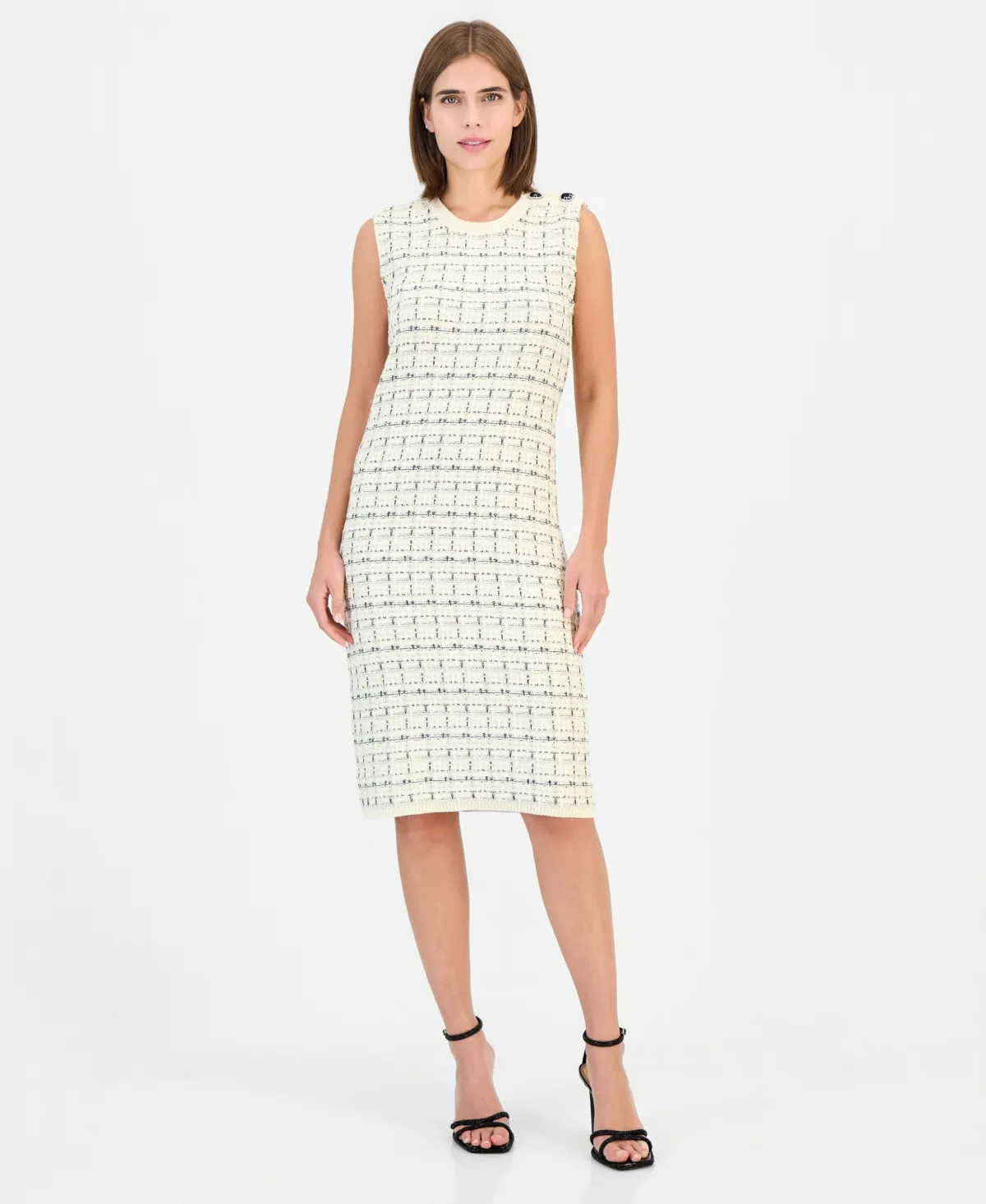 Tweed Texture Stitch Crewneck Sleeveless Dress