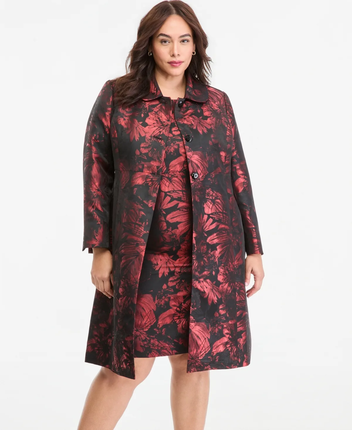 3-Button Peter Pan Collar Floral Jacquard Blazer by Kasper