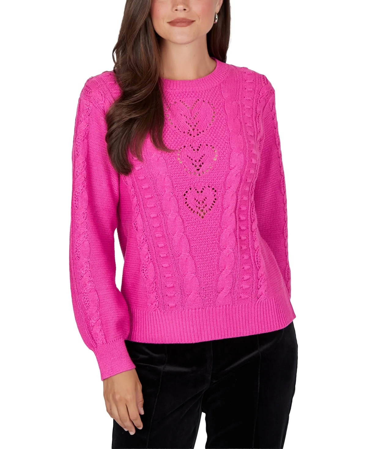 Cable-Knit Crewneck Long-Sleeve Pullover Sweater