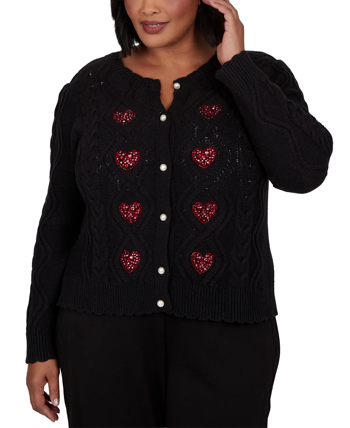 Cable-Knit Crewneck Cardigan by Ruby Rd