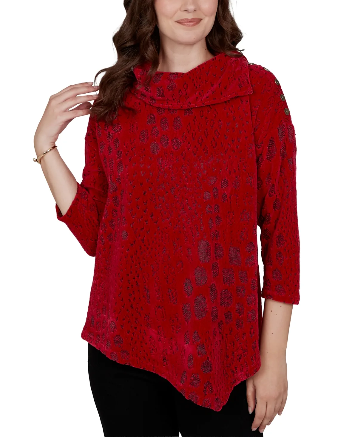 Animal-Print Cowl-Neck 3/4-Sleeve Blouse by Ruby Rd