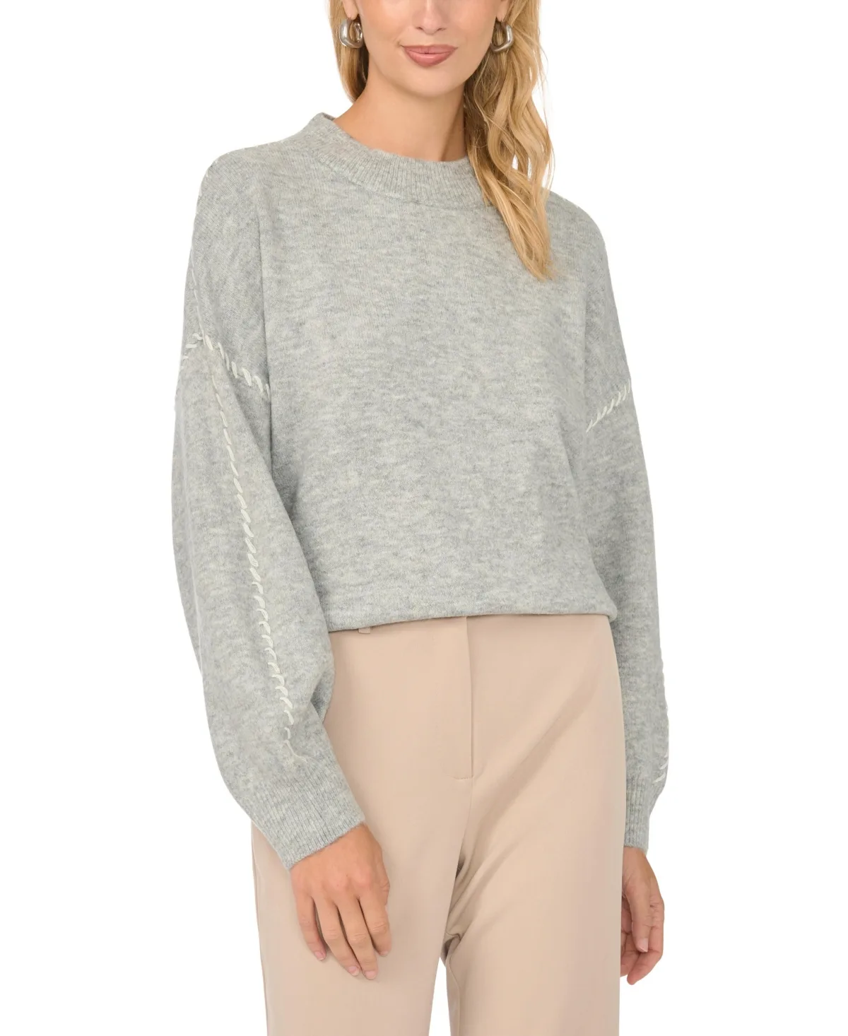 Crewneck with Whipstitch Long Sleeve Loose-Fit Sweater