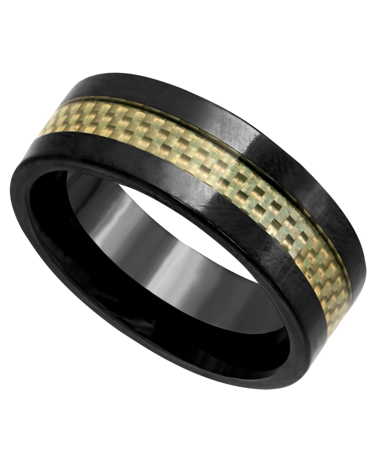 Black Ceramic and Gray Carbon Fiber Ring, Textured Band Ring by Macy's