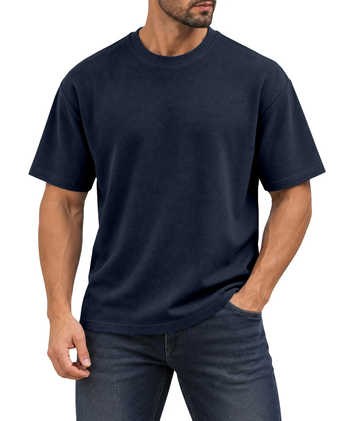 Heavyweight Micro Waffle Knit Drop-Shoulder Short Sleeve T-Shirts