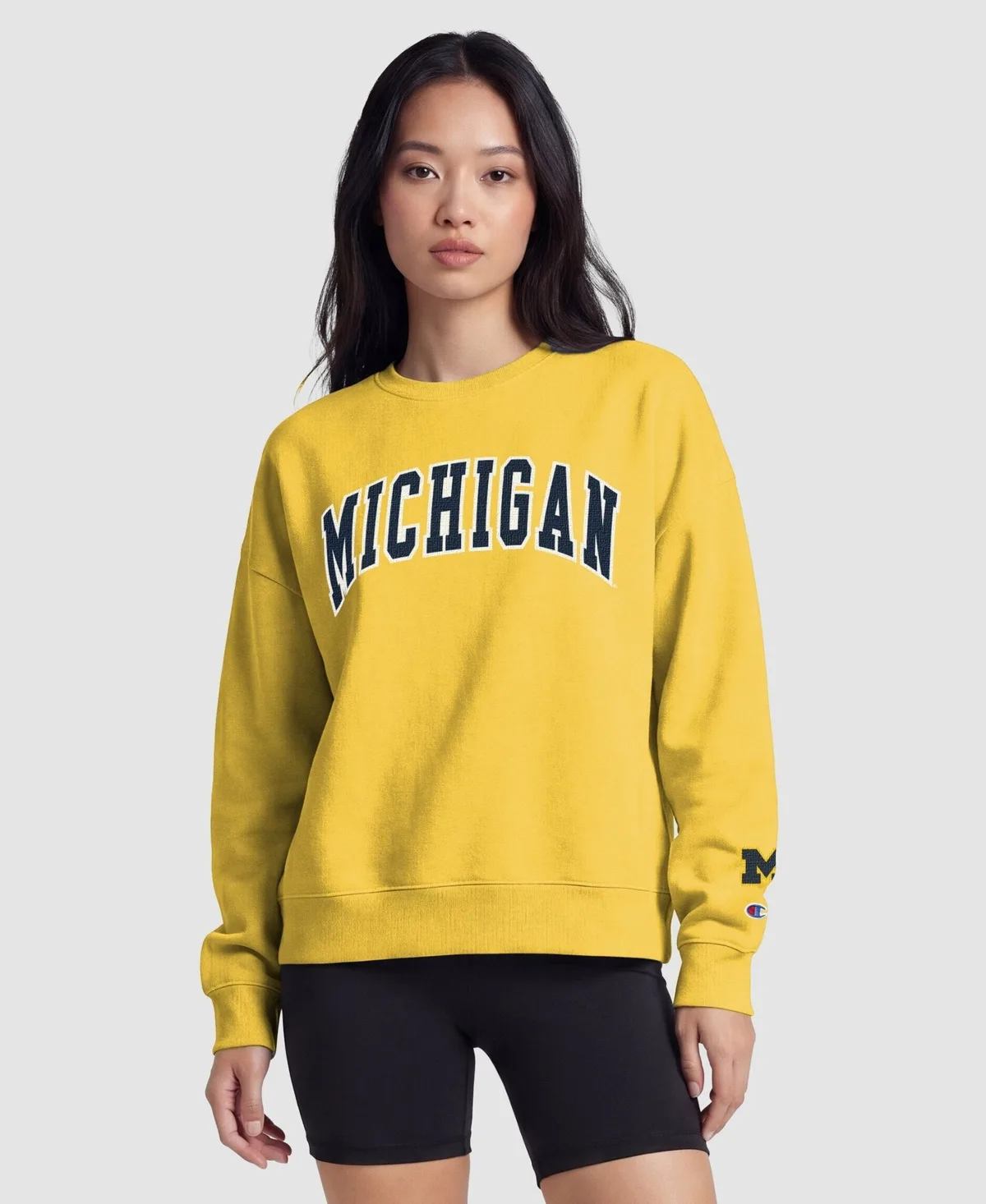 Michigan Wolverines Long-Sleeve Crewneck Cotton-Blend Graphic Pullover Sweatshirt by Champion