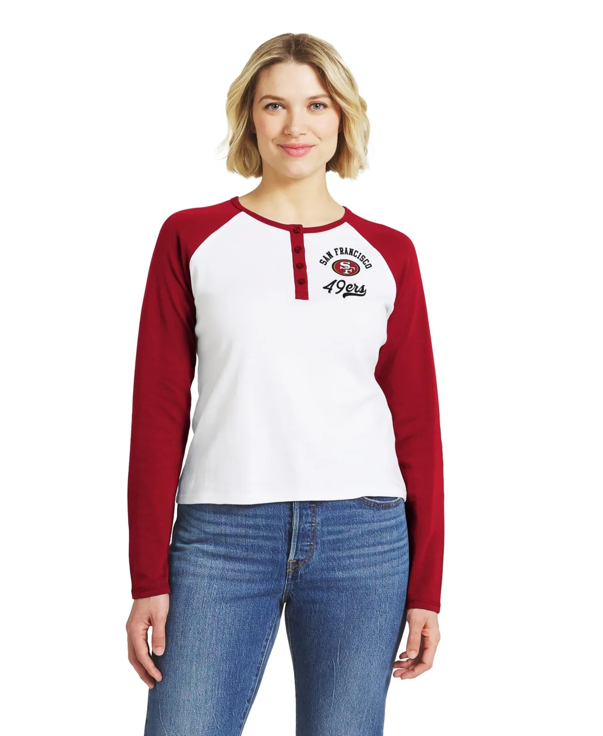 San Francisco 49ers Henley Long-Sleeve Raglan T-Shirt by Wear by Erin Andrews