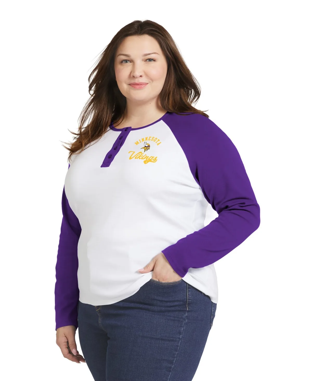Minnesota Vikings Henley Long-Sleeve Raglan T-Shirt by Wear by Erin Andrews