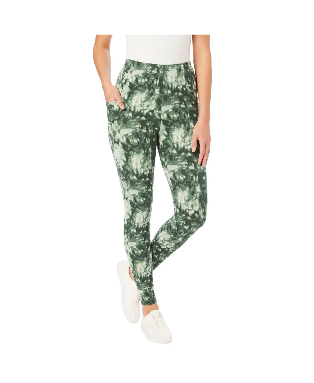 Stretch-Cotton Knit Pull-On Pocket Leggings by Woman Within
