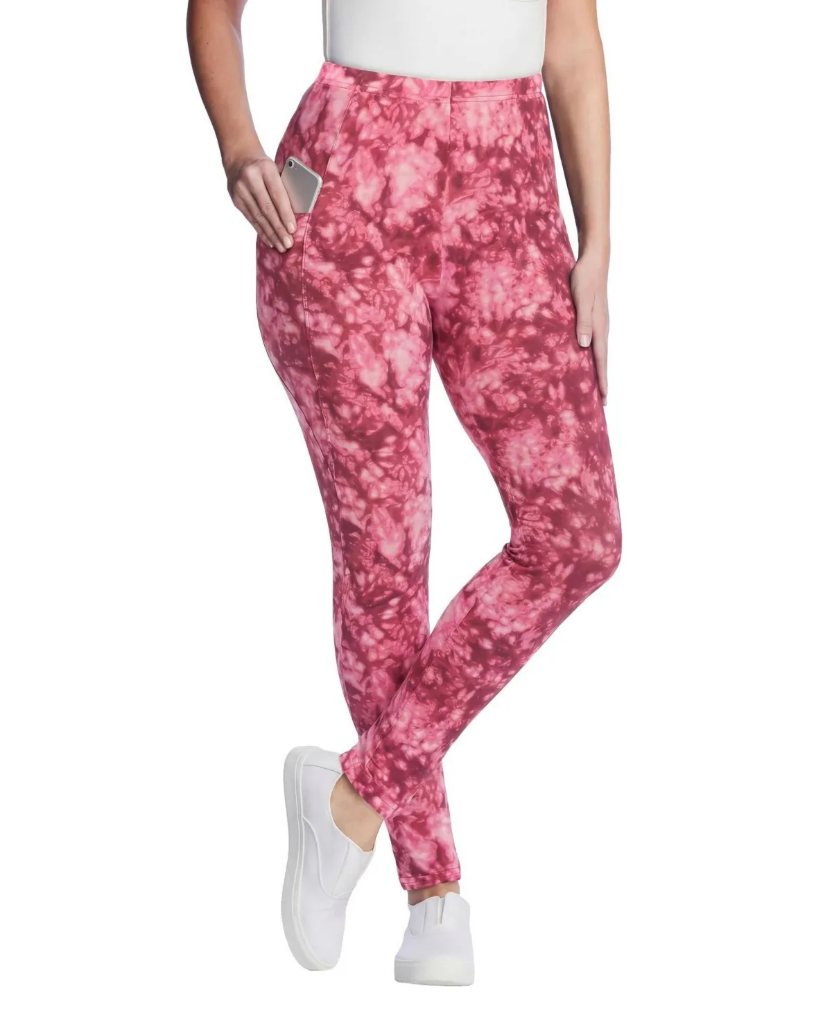 Stretch-Cotton Knit Pull-On Pocket Leggings