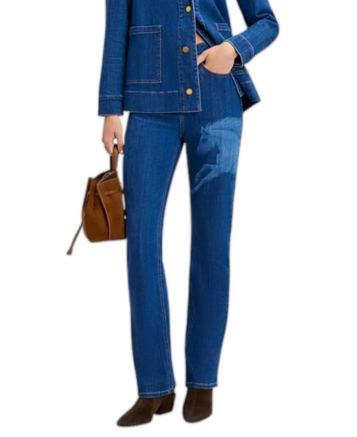 Laser-Print High-Rise Straight-Leg Jeans by Sam Edelman