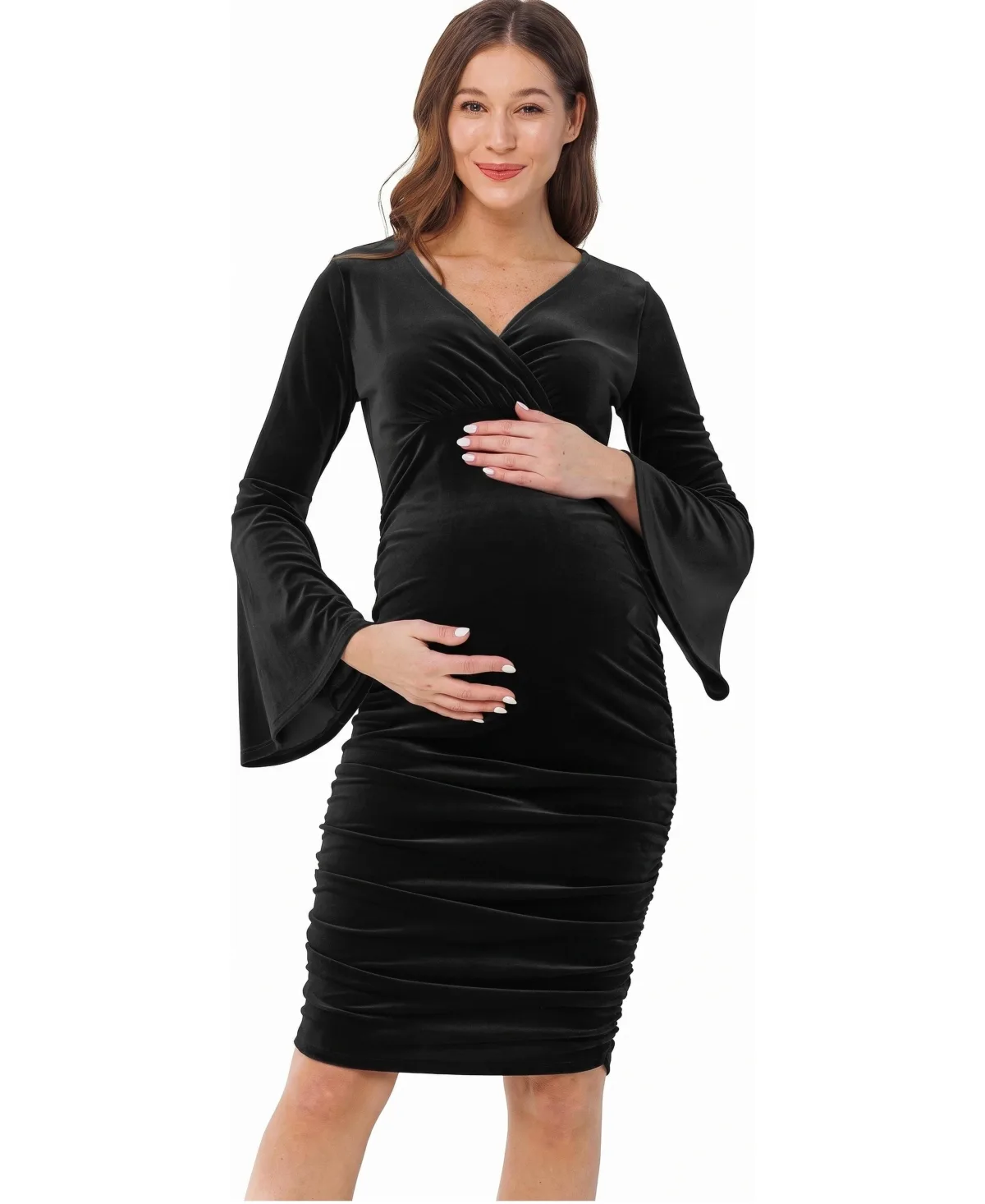 V-Neck Bell-Sleeve Nursing-Friendly Dress by Hello Miz