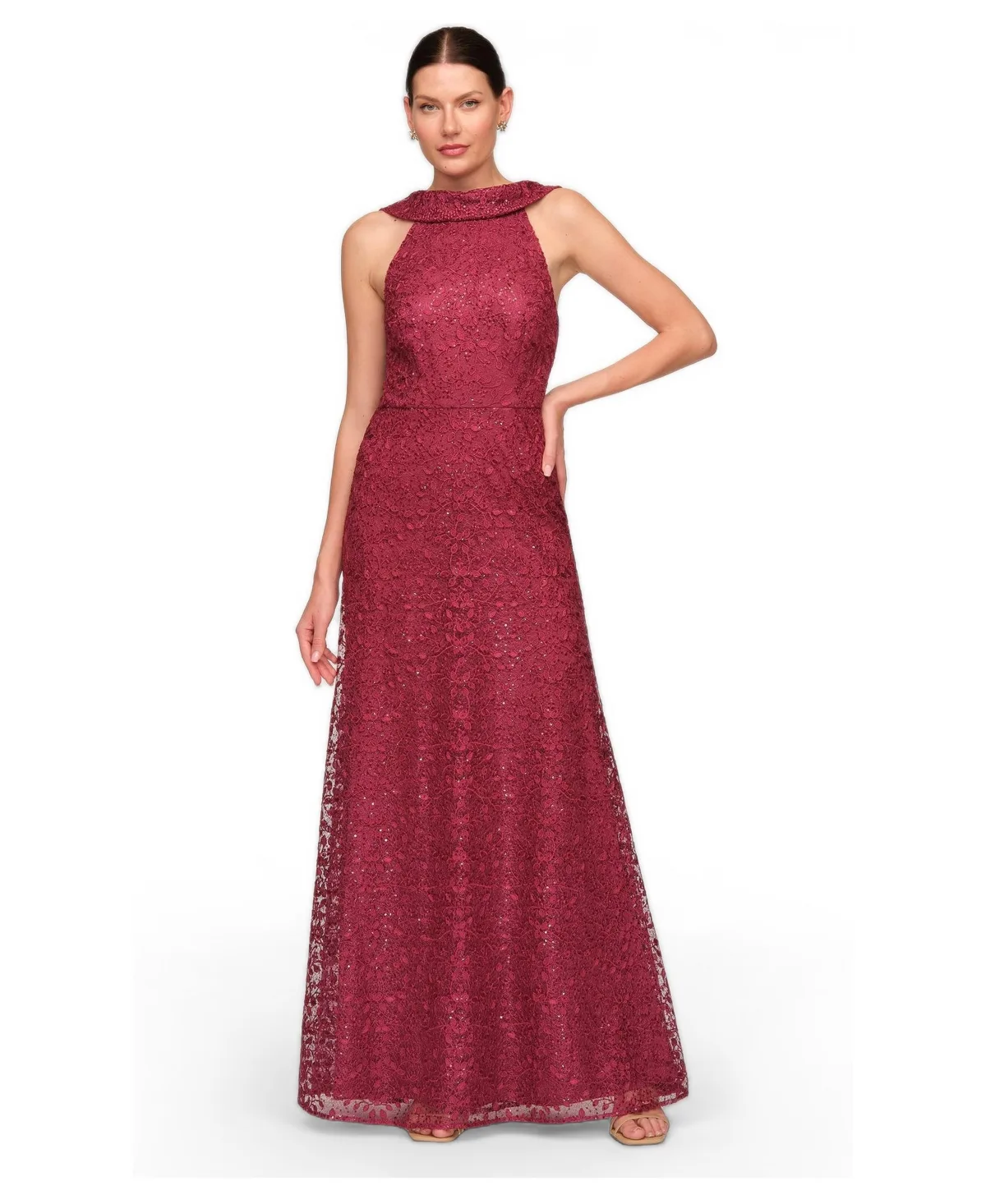 Peggy Mermaid Roll-Collar Lace Gown by JS Collections