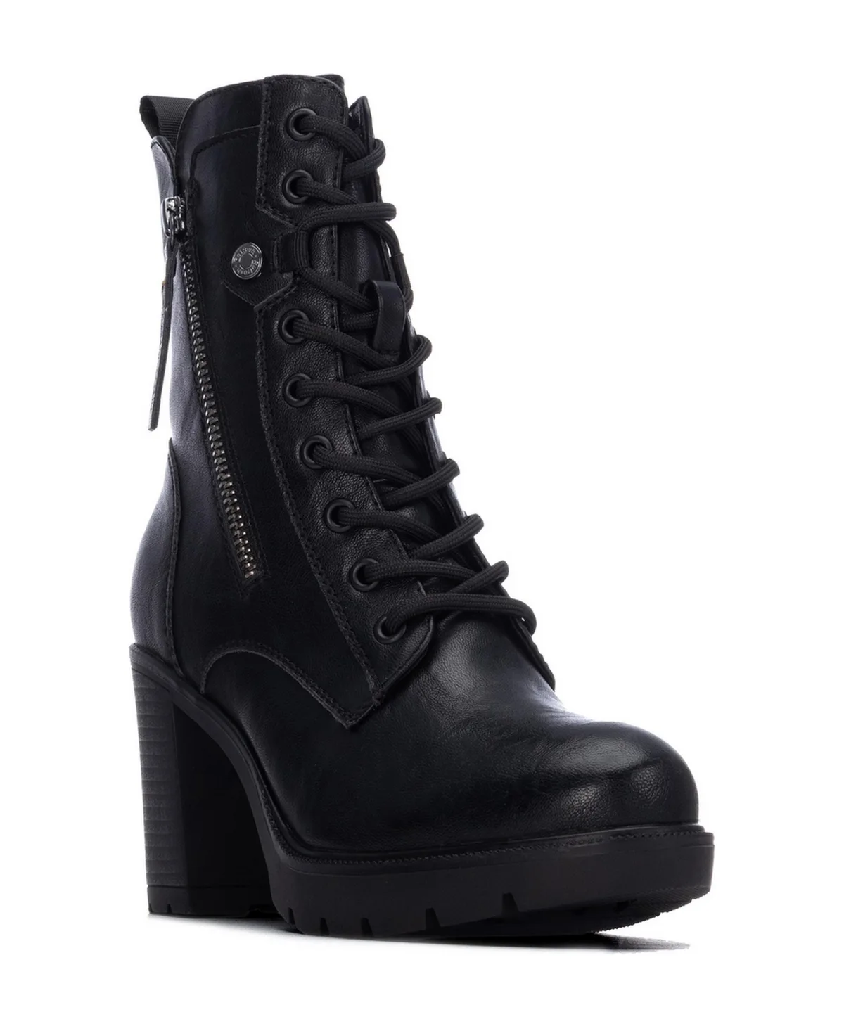 Refresh Combat Lug Sole Block Heel Ankle Booties by Xti