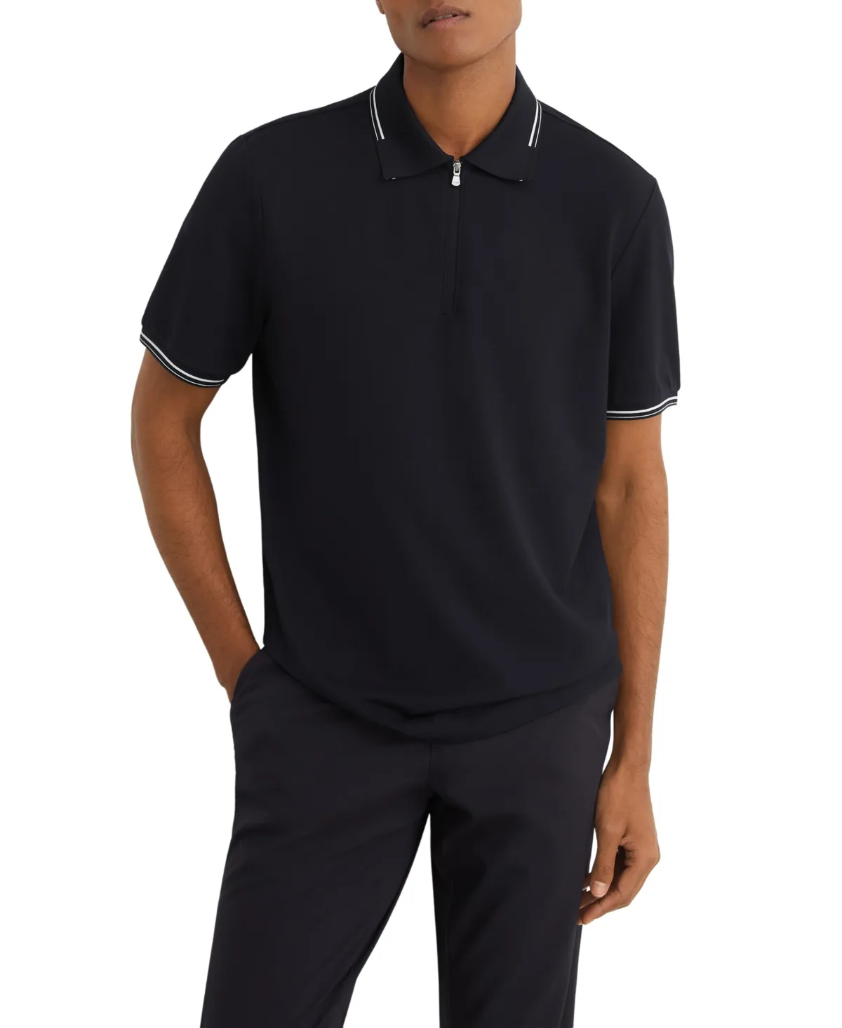 Camino Palm-Print Cuban-Collar Polo Shirt by Reiss