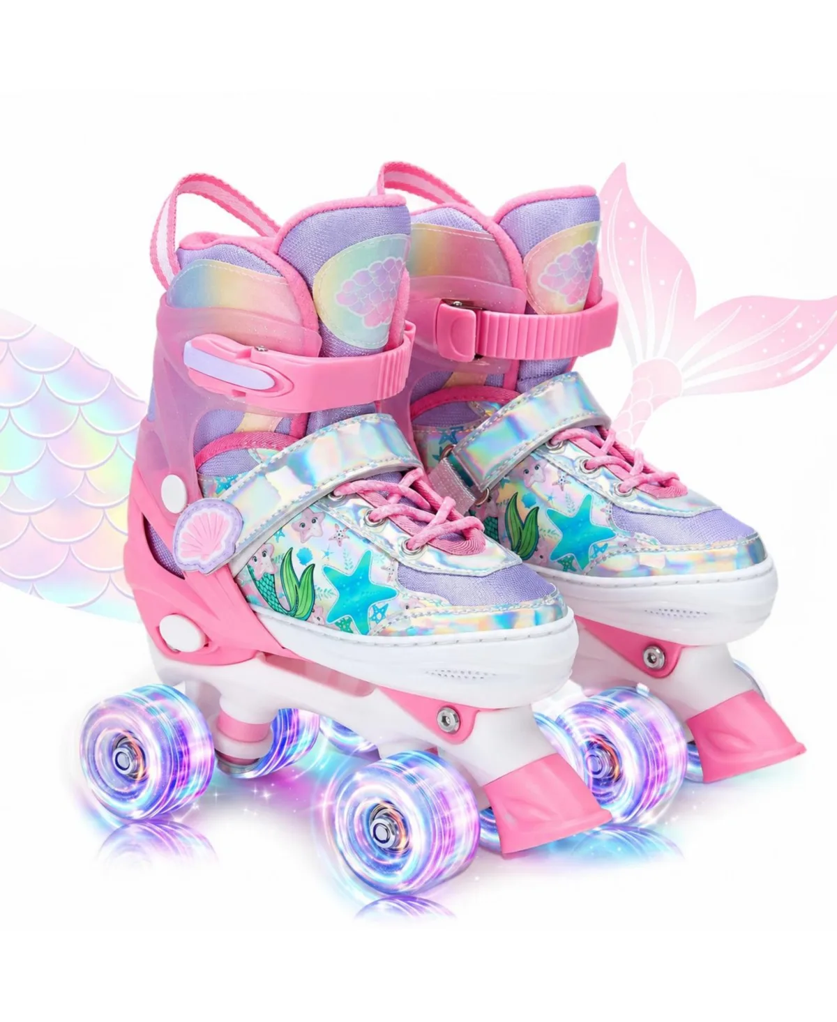 Adjustable Mermaid Roller Skates Light Up Wheels Beginner Skates by Magicorange