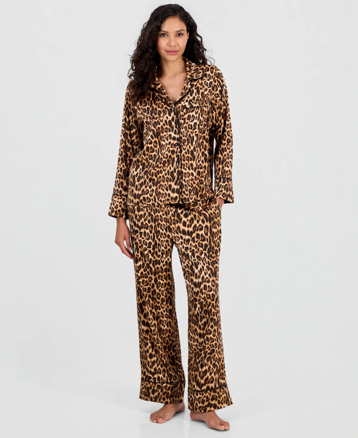 Printed Satin Long Pajama Set by INC International Concepts