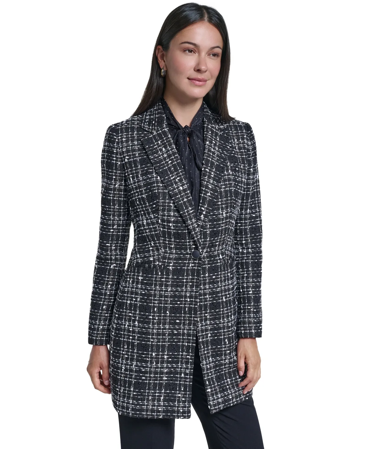 Plaid One-Button Long-Sleeve Blazer by Calvin Klein