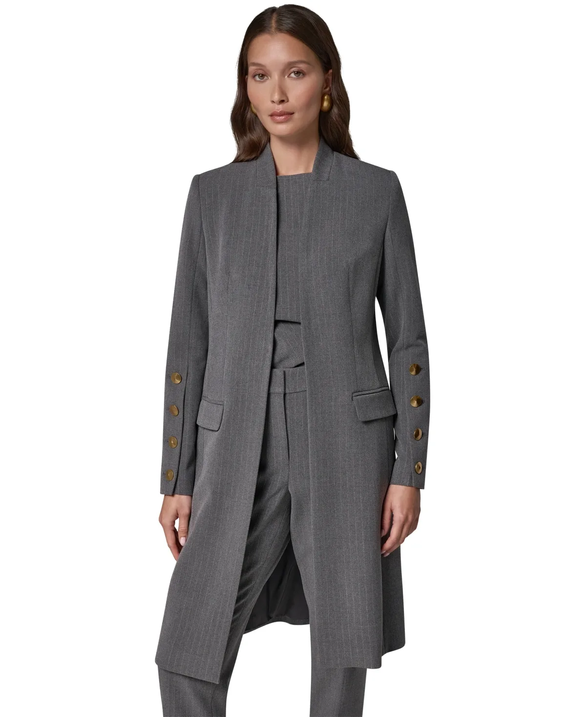 Pinstripe Long Lined Jacket by Donna Karan New York