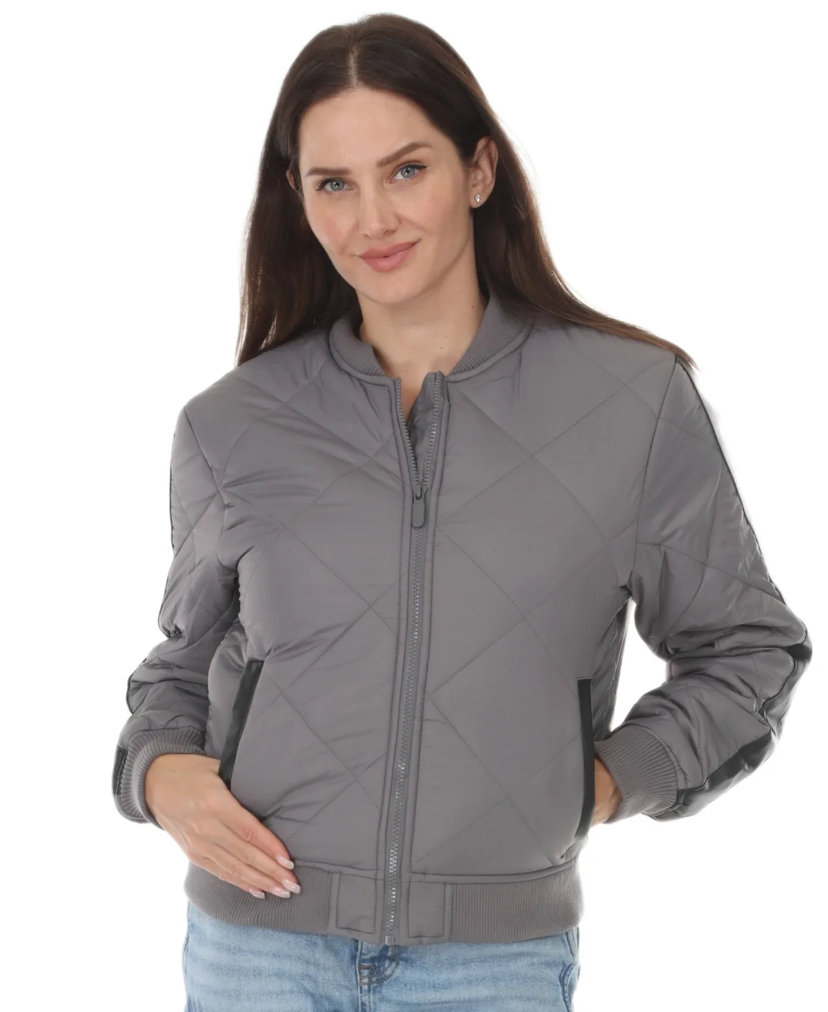 Quilted Zip-Front Bomber Jacket by White Mark
