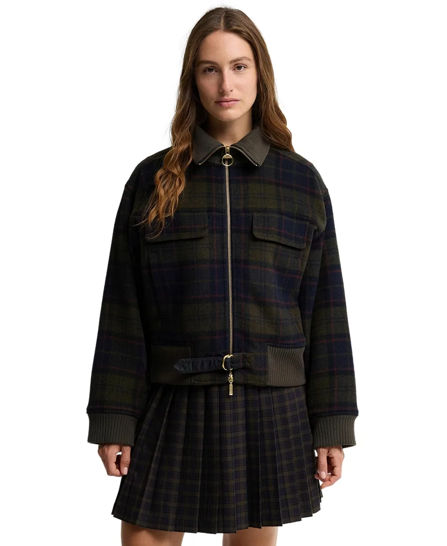 Ivybridge Plaid Wool-Blend Funnel-Neck Jacket