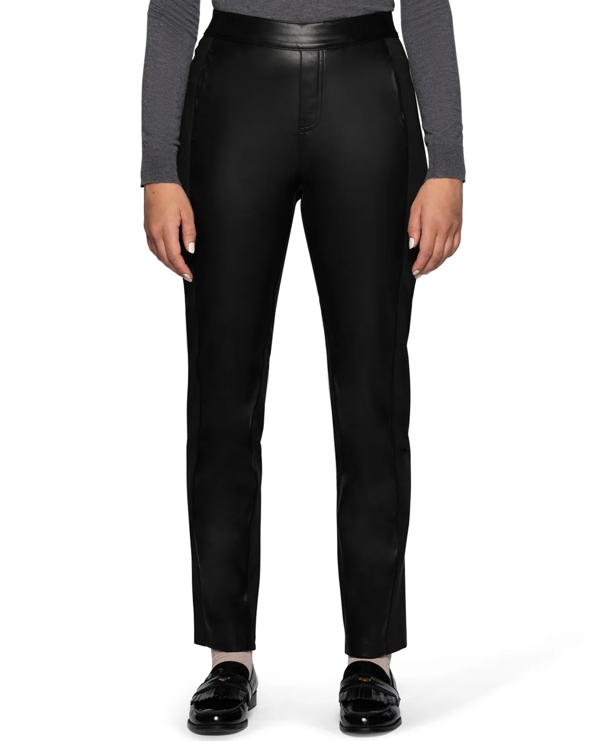High-Waist Pull-On Faux Leather Ponte Pants by HUE