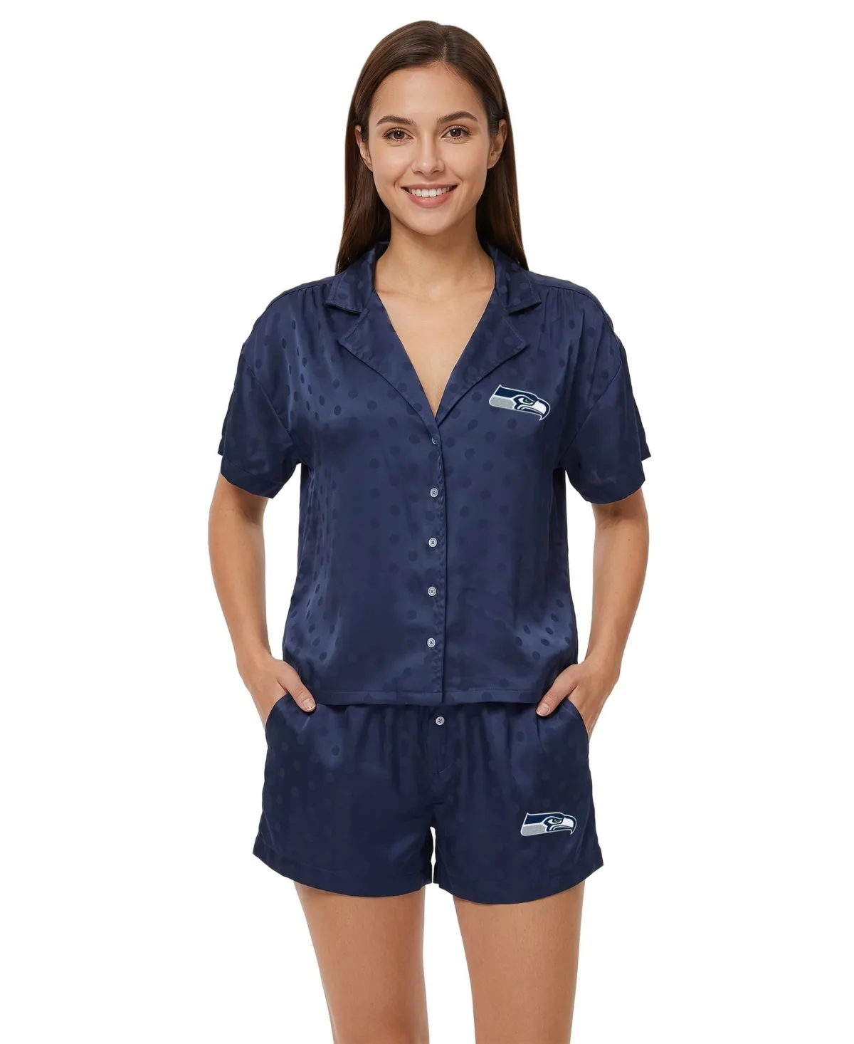 Seattle Seahawks Wink Dot Satin Jacquard Short-Sleeve Shirt and Shorts, 2-Piece Set by Concepts Sport