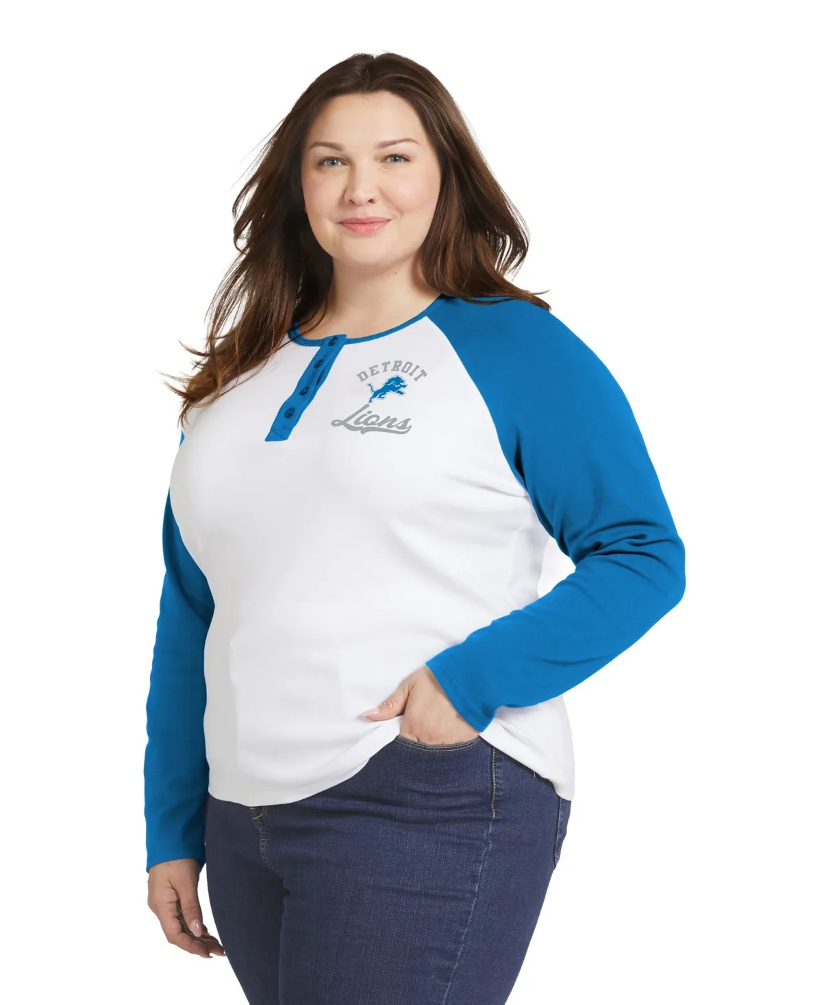 Detroit Lions Henley Long-Sleeve Raglan T-Shirt by Wear by Erin Andrews