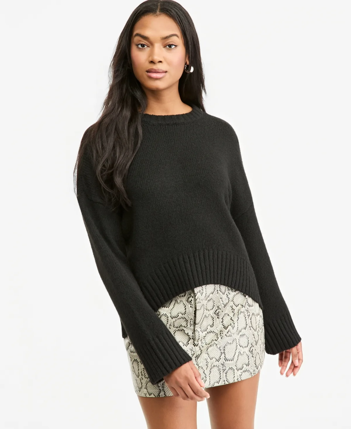 High-Low Crewneck Long-Sleeve Sweater by Bar III