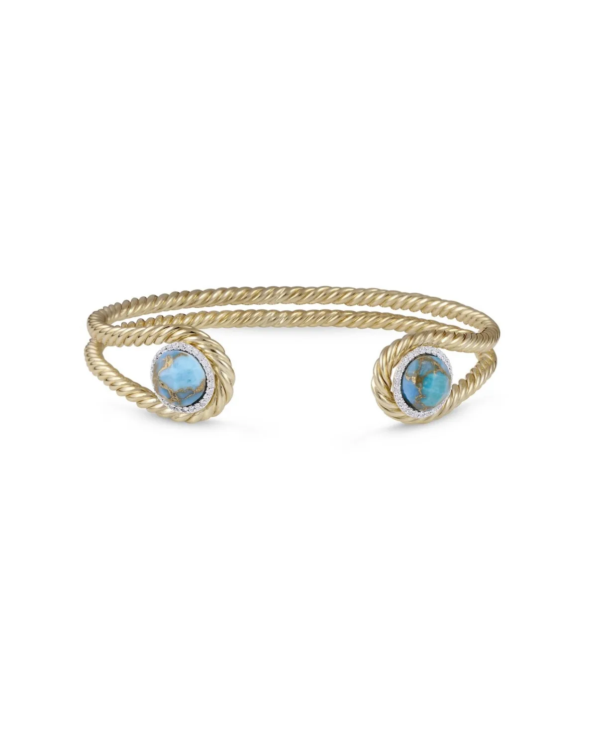 Glory of the Sun Yellow Gold Plated Silver Turquoise Gemstone Diamond Cuff by Luvmyjewelry