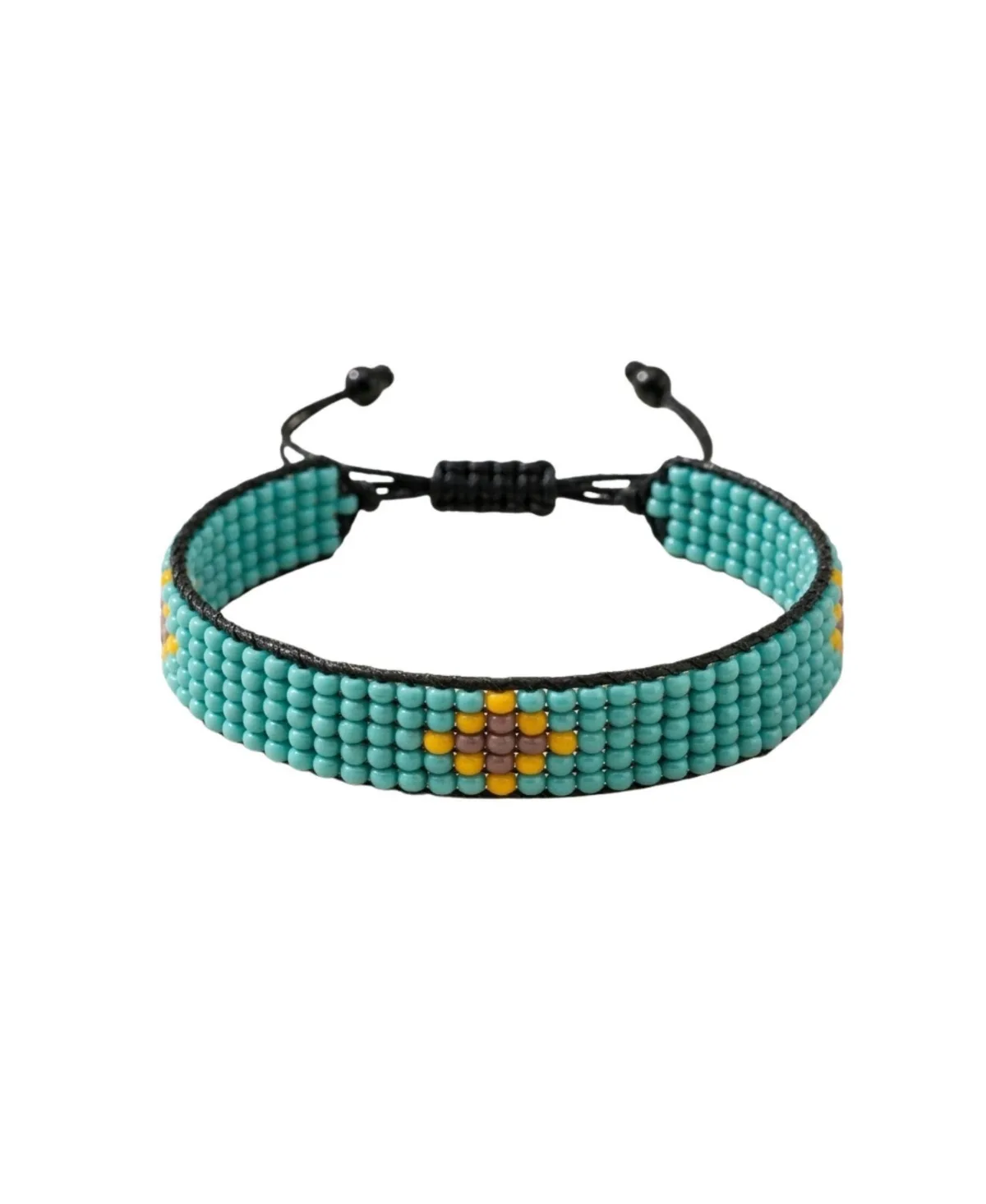 Sawa Sawa Summer Warmth Bracelet in Mustard Yellow with Brown Flower and Teal Accents