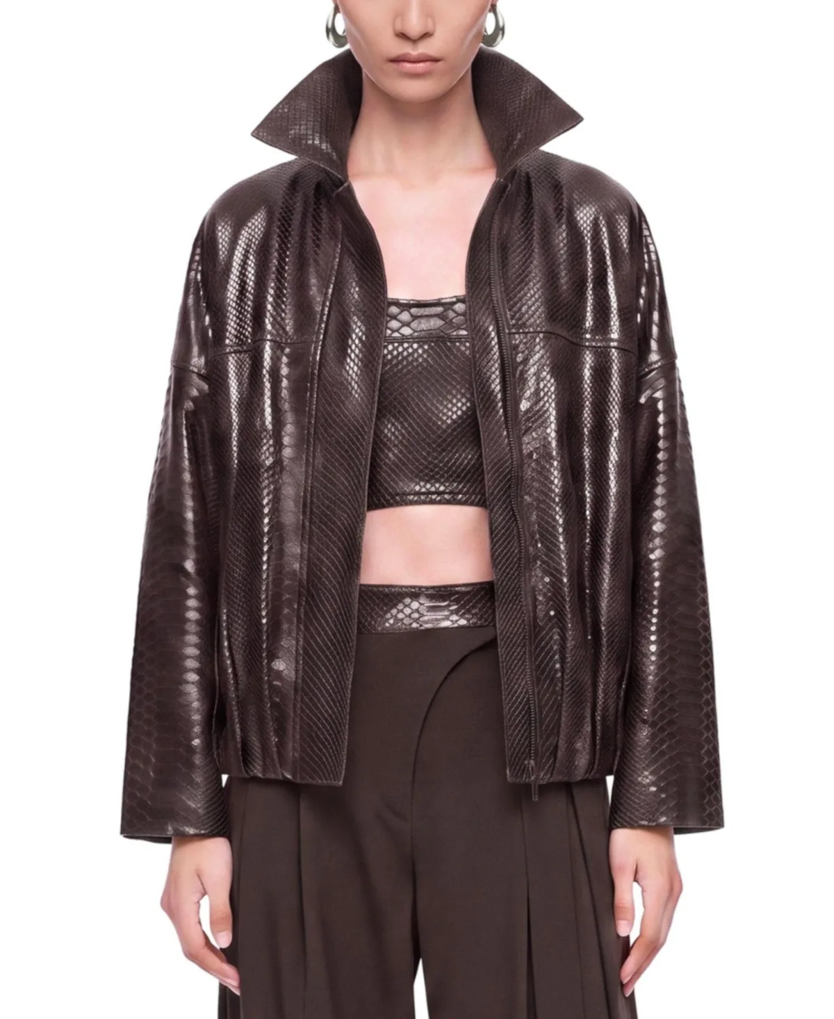 Snake Effect Leather Jacket