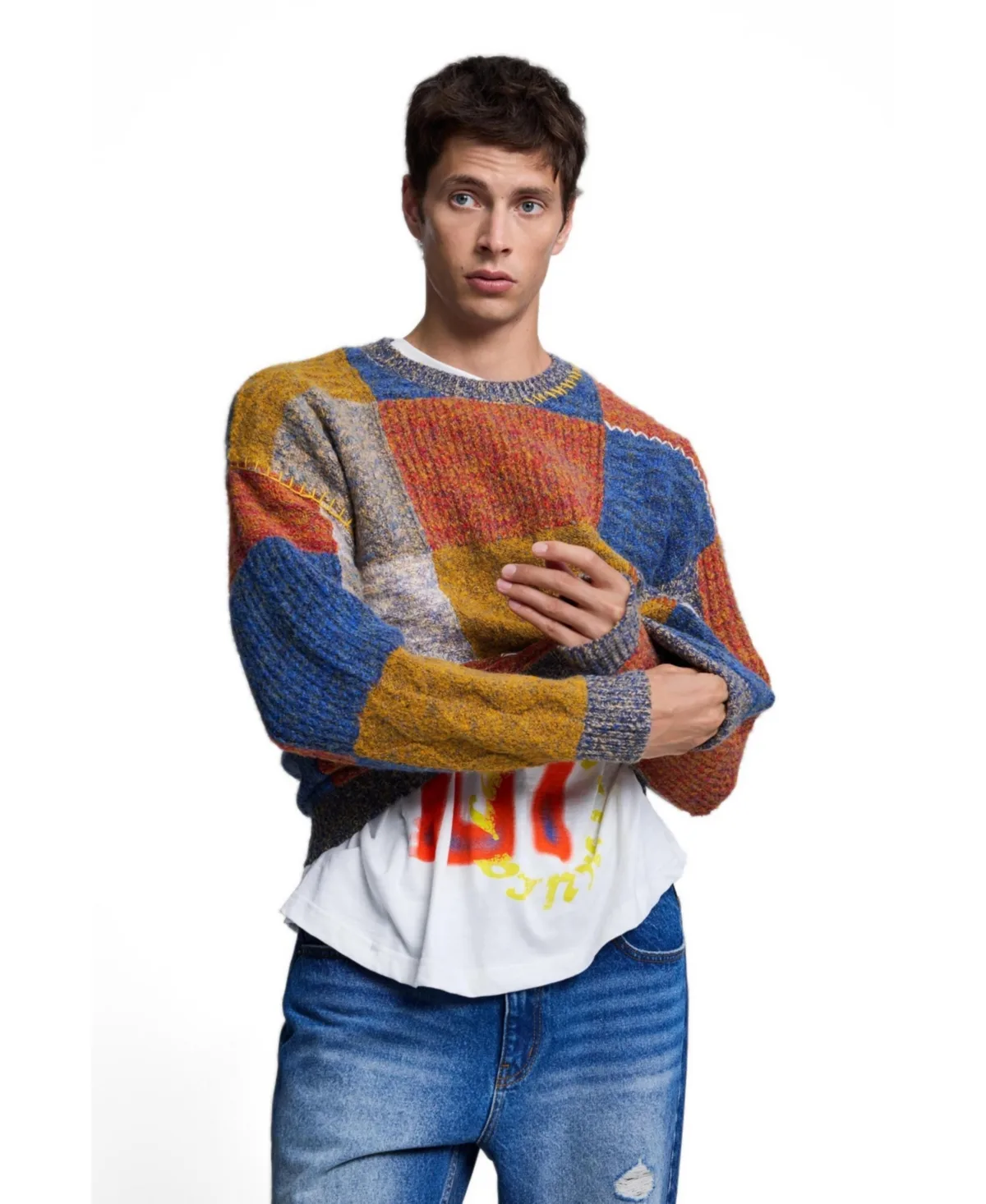 Chunky-Knit Patchwork Sweater by Desigual