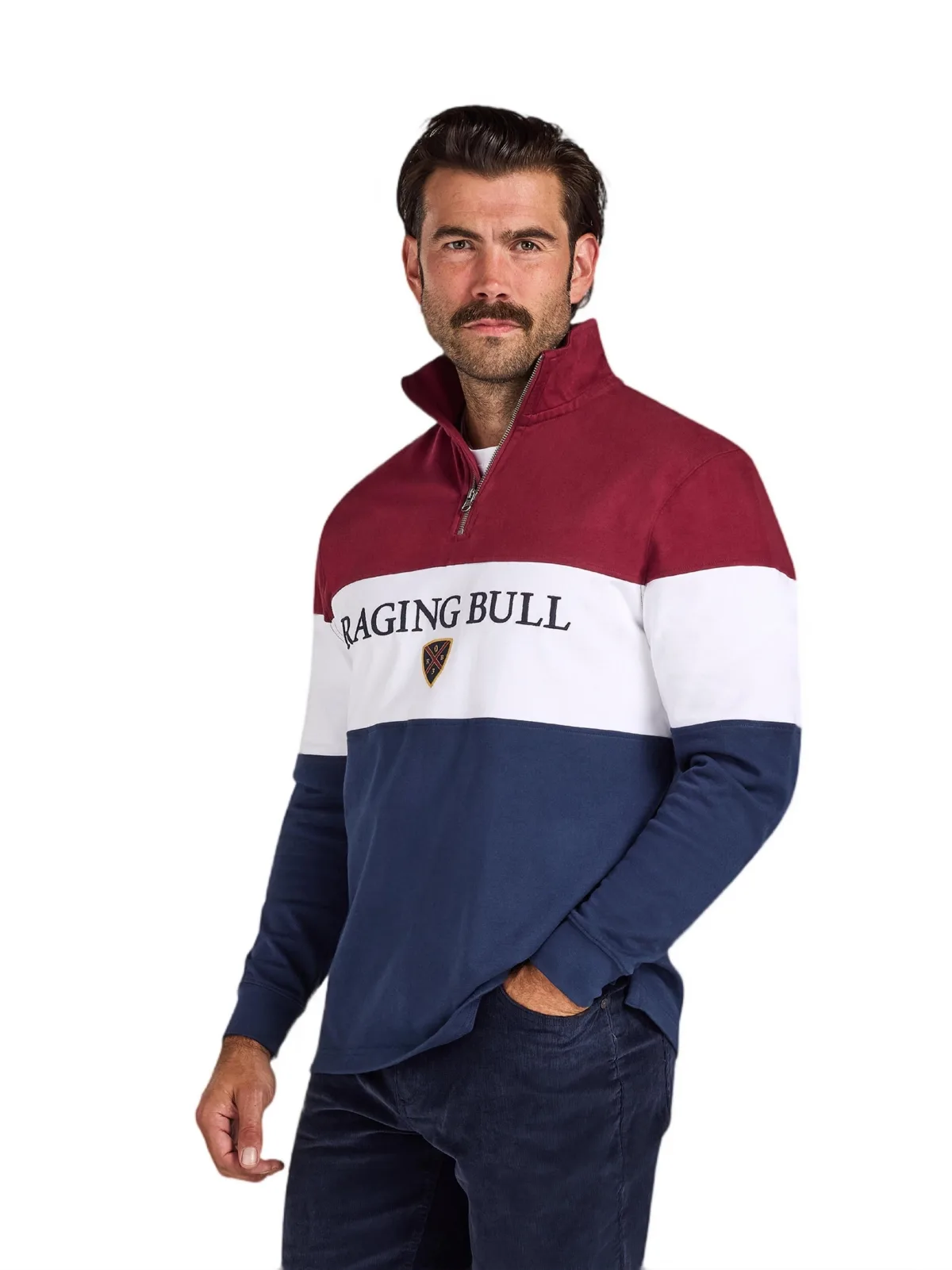 Cut and Sew Quarter-Zip Relaxed-Fit Sweatshirt by Raging Bull
