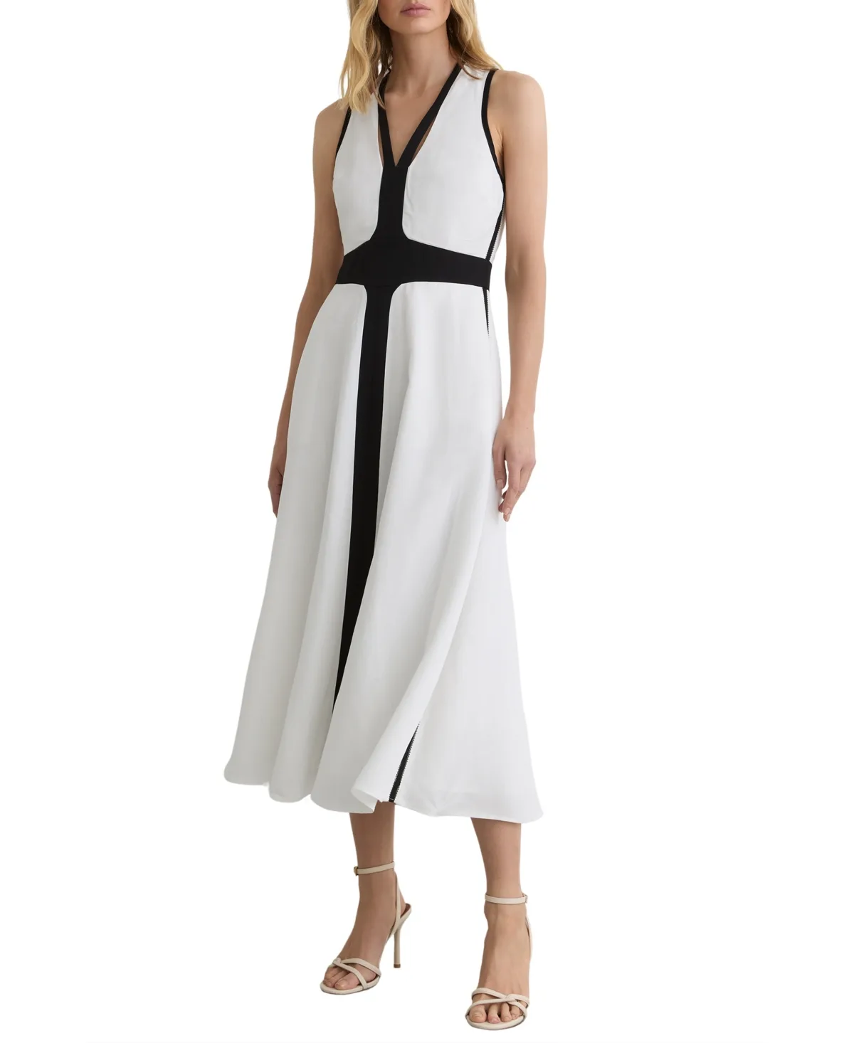 Nova V-Neck Open Back A-Line Midi Dress by Reiss
